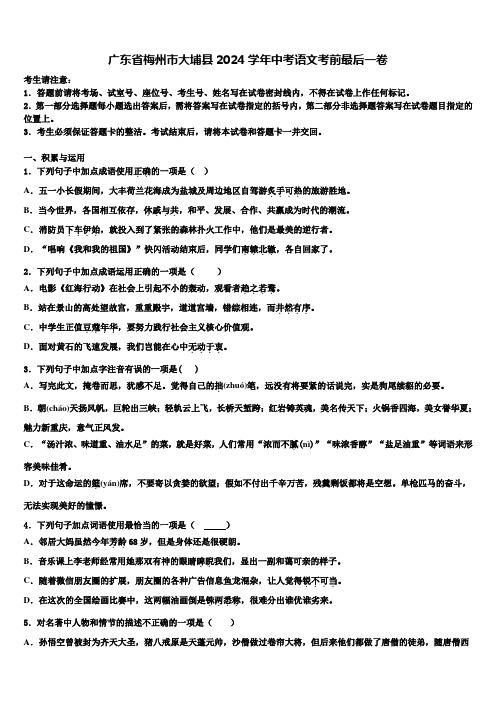 广东省梅州市大埔县2024学年中考语文考前最后一卷含解析