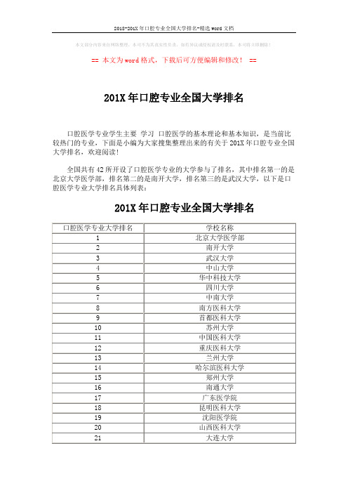 2018-201X年口腔专业全国大学排名-精选word文档 (2页)