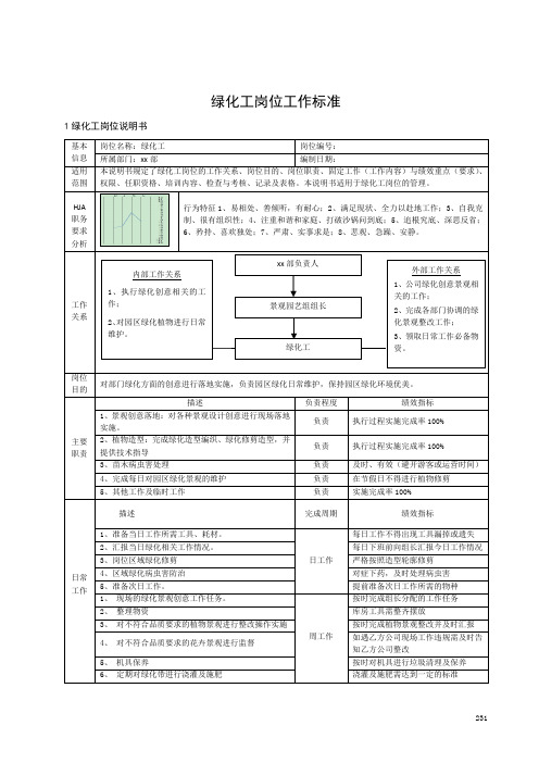 绿化工岗位工作标准