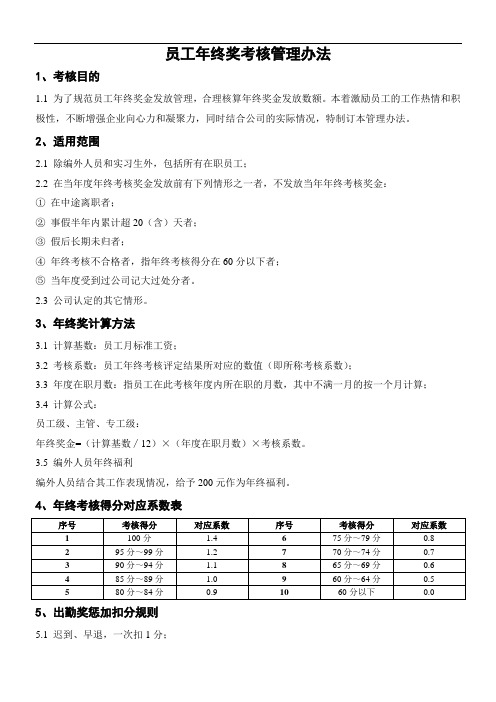 最新员工年终奖考核管理办法(内含年终考核表)