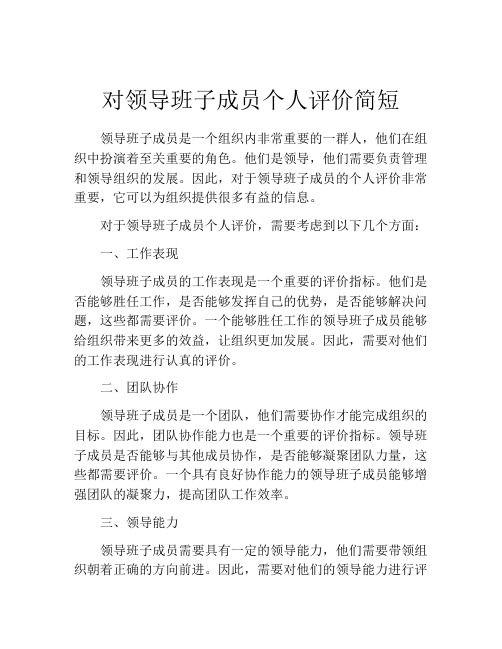 对领导班子成员个人评价简短