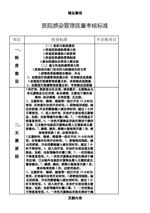 医院感染管理质量考核标准