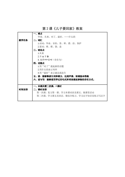 汉语教学《初级综合Ⅱ》第2课教案