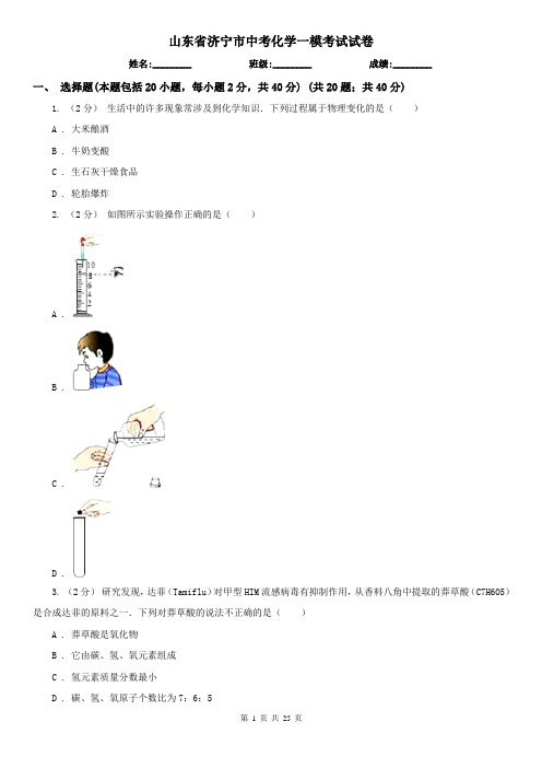 山东省济宁市中考化学一模考试试卷