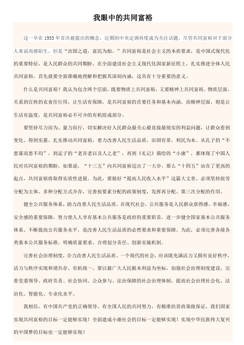 我眼中的共同富裕文章1000字