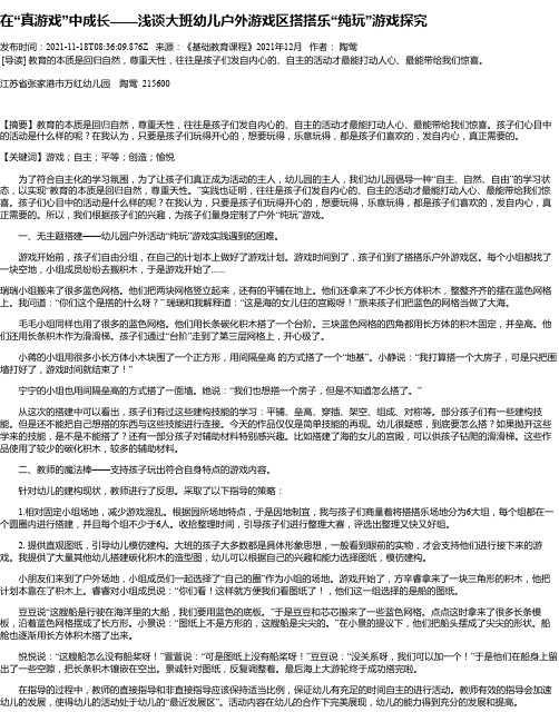 在“真游戏”中成长——浅谈大班幼儿户外游戏区搭搭乐“纯玩”游戏探究