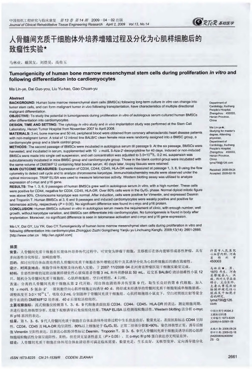 人骨髓间充质干细胞体外培养增殖过程及分化为心肌样细胞后的致瘤性实验