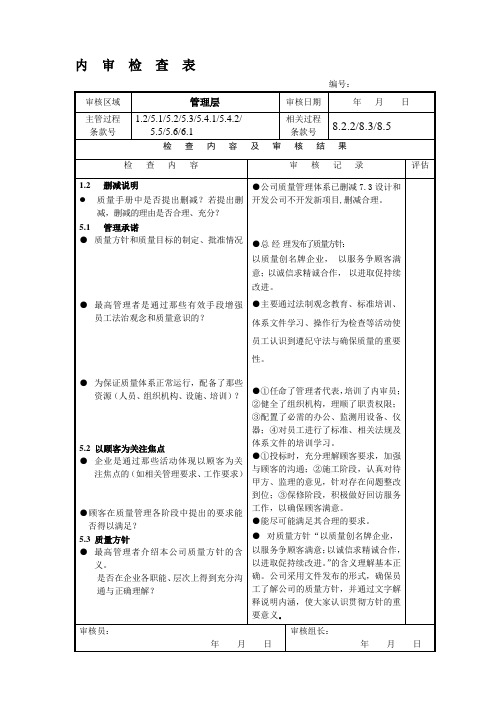 内审检查表Q