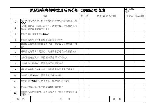 过程潜在失效模式及后果分析(PFMEA)检查表1