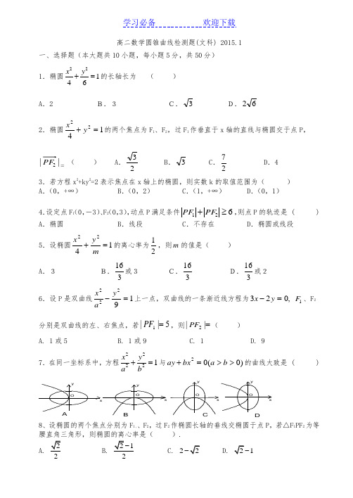 高二数学圆锥曲线测试题(含答案)