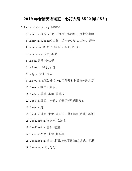 2019年考研英语词汇：必背大纲5500词(55)