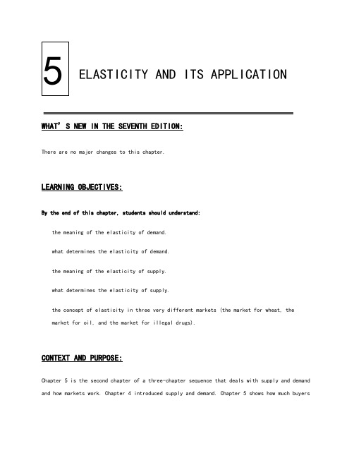 曼昆经济学原理英文版文案加习题答案5章ELASTICITY AND ITS APPLICATION