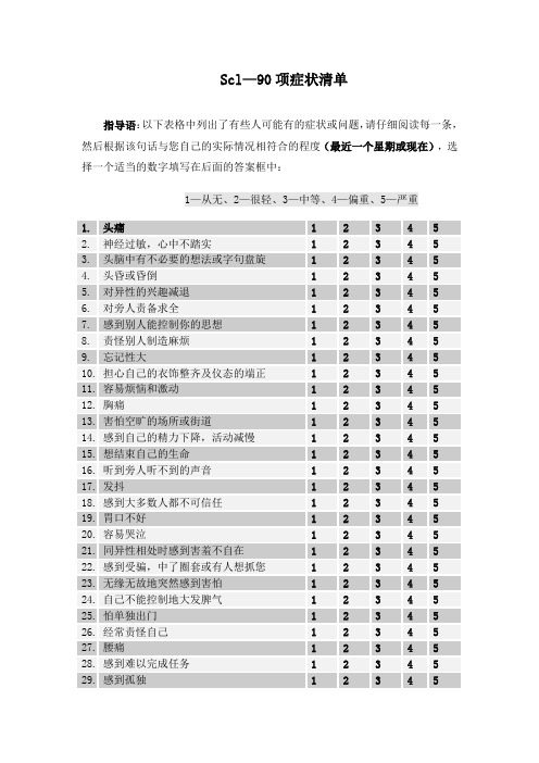 90项症状清单(SCL--90)量表详细说明