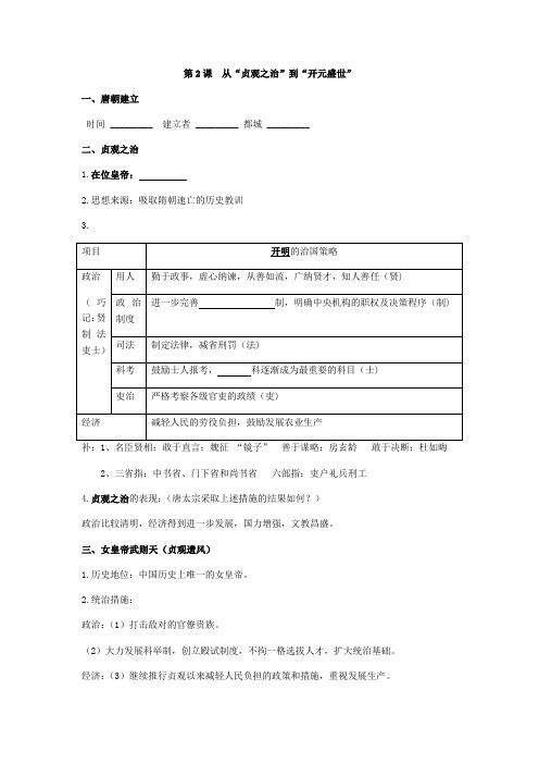 山东省聊城市四中2020人教部编版七年级历史下册第2课 从“贞观之治”到“开元盛世”知识点总结+习题