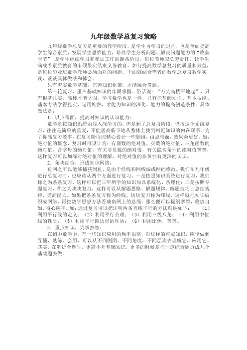 九年级数学总复习策略