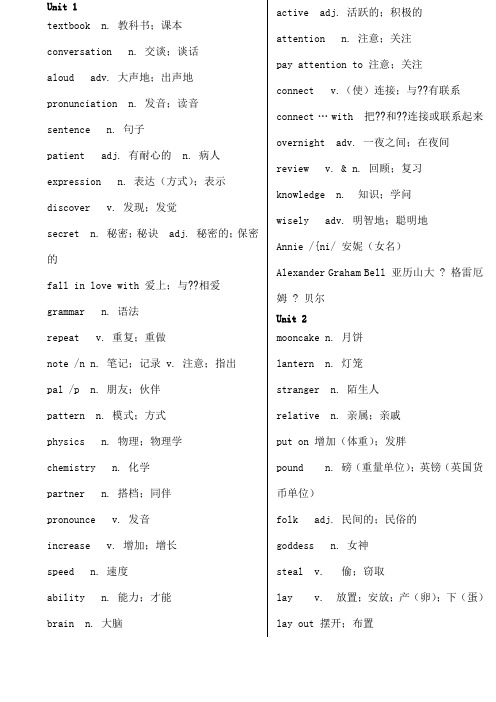 人教九年级英语单词表