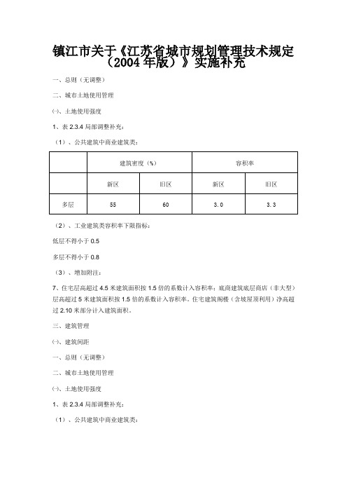 镇江市《江苏省城市规划管理技术规定版》实施补充