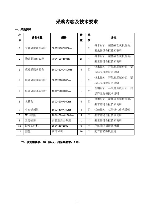 采购内容及技术要求