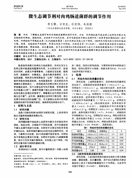 微生态调节剂对肉鸡肠道菌群的调节作用