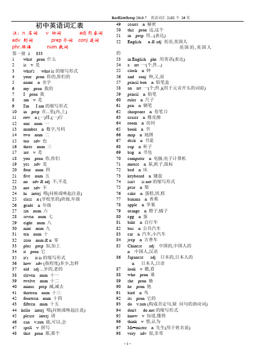 初中英语单词表(无音标)2182个