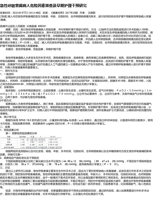 急性呼吸衰竭病人危险因素筛查及早期护理干预研究