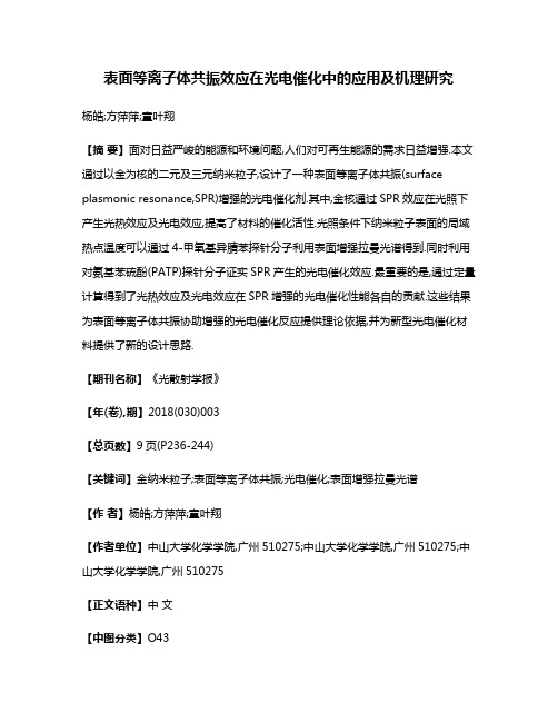 表面等离子体共振效应在光电催化中的应用及机理研究