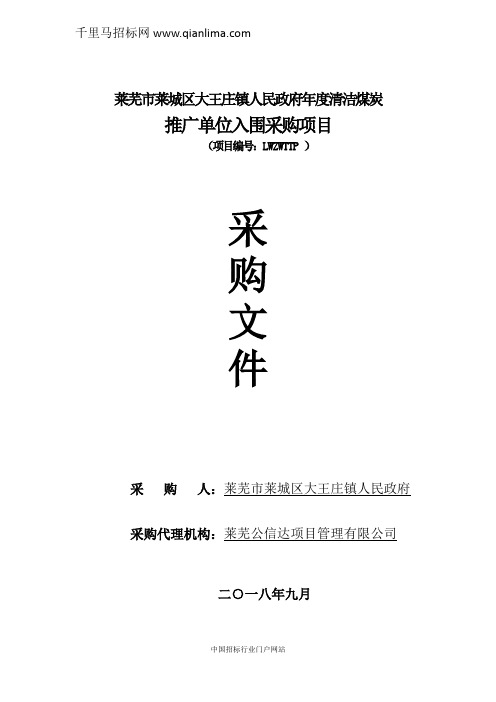 清洁煤炭推广单位入围采购项目竞招投标书范本