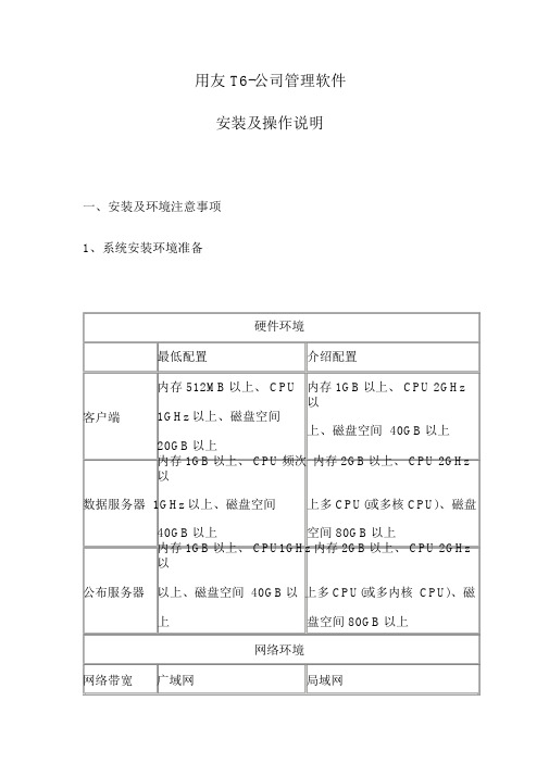 用友T6-企业管理软件安装及操作说明