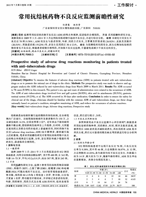 常用抗结核药物不良反应监测前瞻性研究