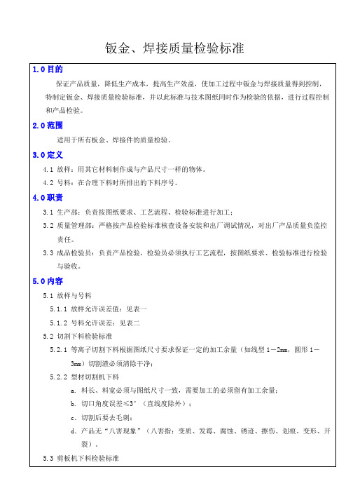 钣金焊接质量检验标准