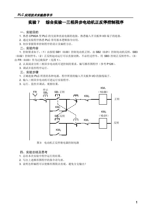 PLC应用技术实验7 综合实验1三相异步电动机正反停控制程序