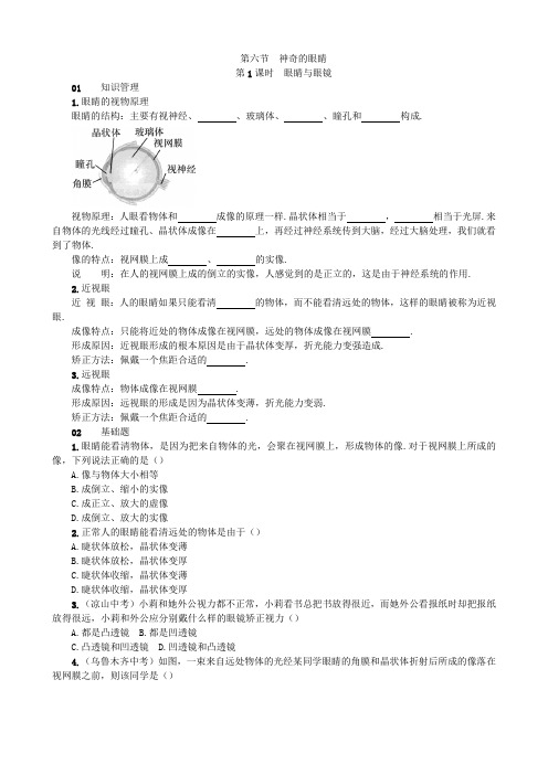 沪科版八年级物理上册4.6 神奇的眼睛课时练习