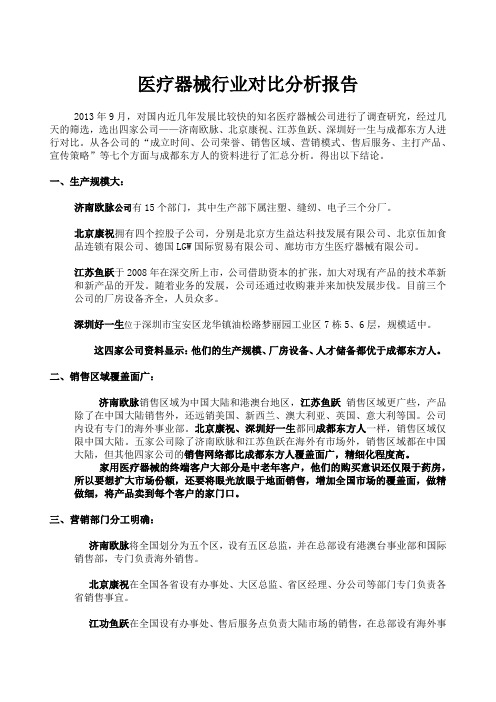 医疗器械行业对比分析报告