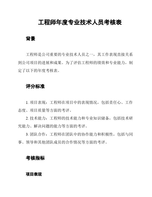 工程师年度专业技术人员考核表