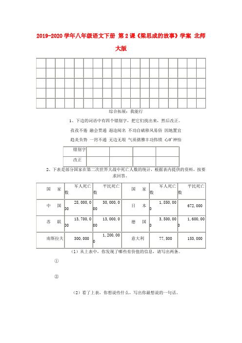 2019-2020学年八年级语文下册 第2课《梁思成的故事》学案 北师大版.doc