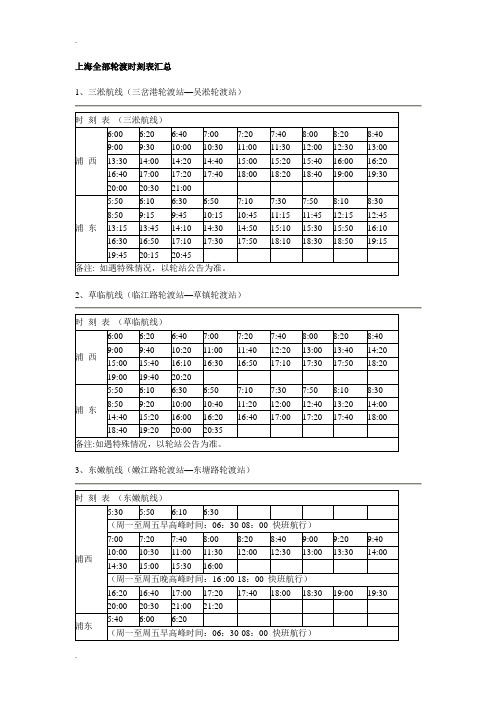 上海全部轮渡时刻表汇总情况