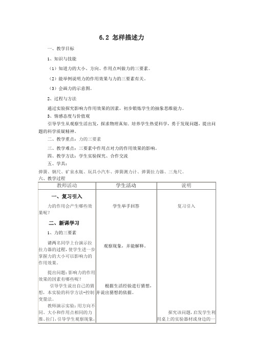 6.2怎样描述力   教案