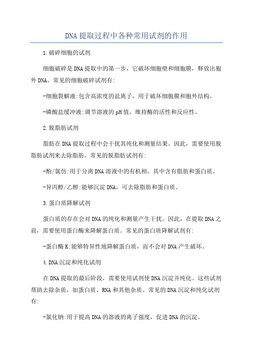 DNA提取过程中各种常用试剂的作用