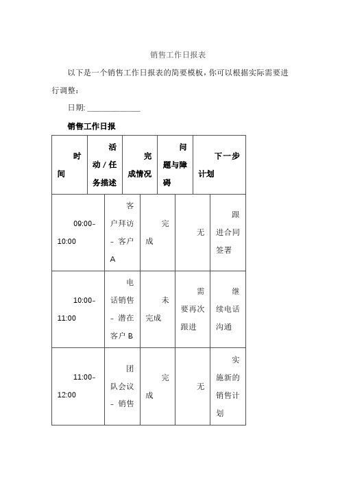 销售工作日报表