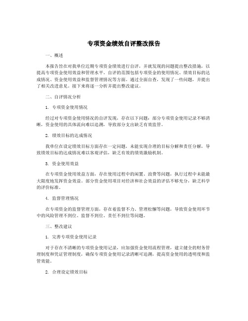 专项资金绩效自评整改报告