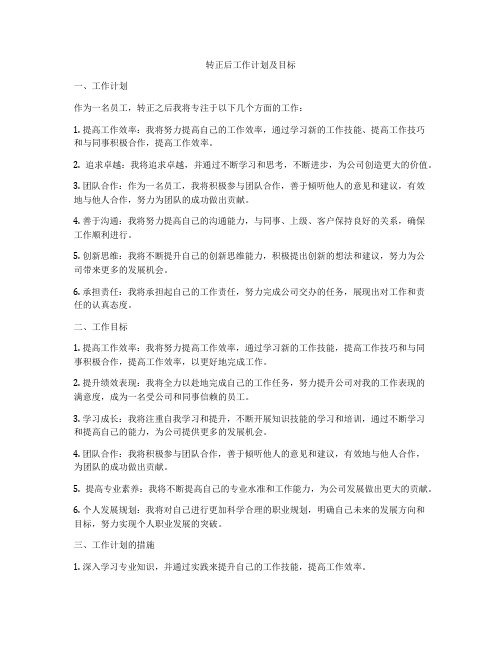 转正后工作计划及目标