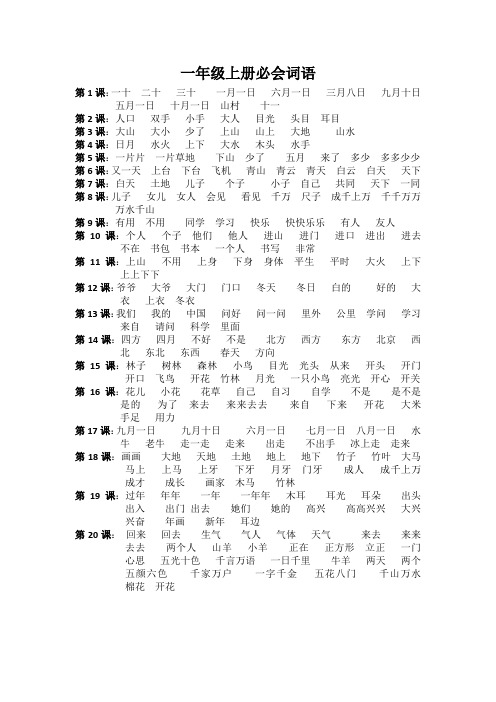 语文第一册上必会词语