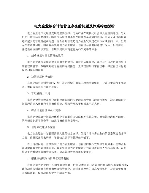 电力企业综合计划管理存在的问题及体系构建探析