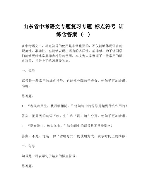 山东省中考语文专题复习专题 标点符号 训练含答案 (一)