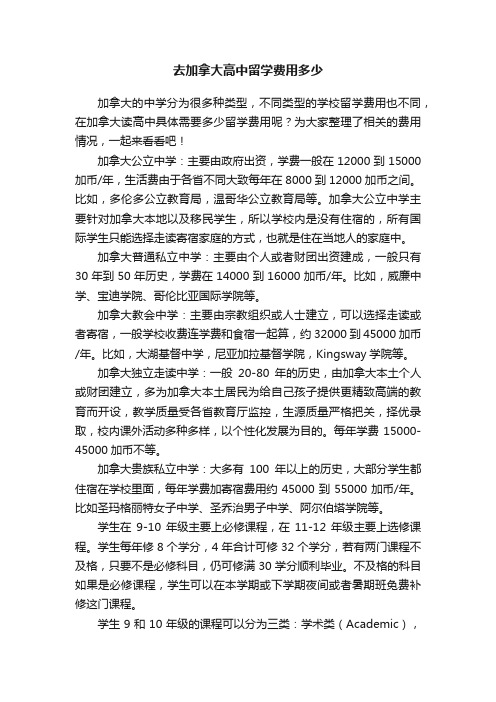 去加拿大高中留学费用多少