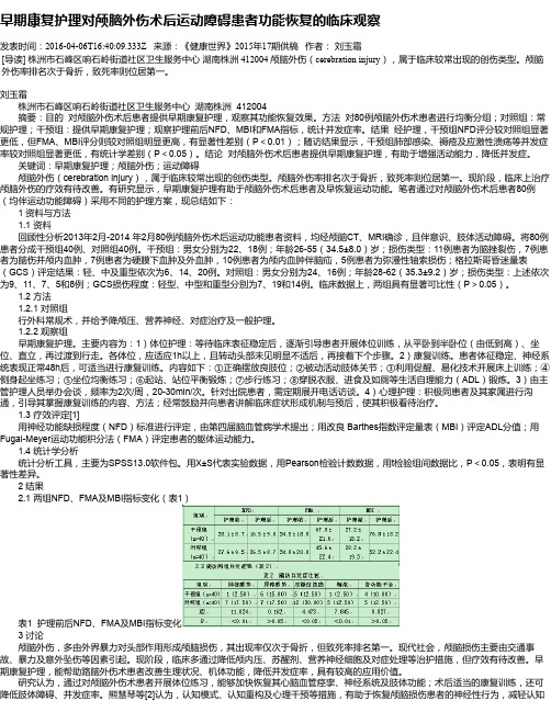 早期康复护理对颅脑外伤术后运动障碍患者功能恢复的临床观察