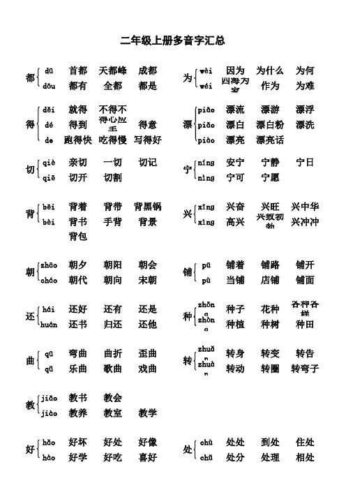 语文二年级上册多音字汇总