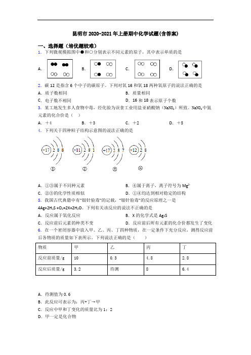 昆明市2020-2021年上册期中初三化学试题(含答案)