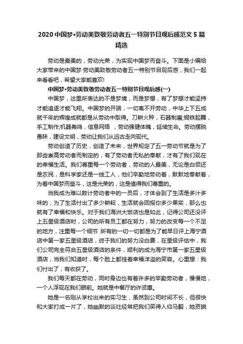 2020中国梦·劳动美致敬劳动者五一特别节目观后感范文5篇精选