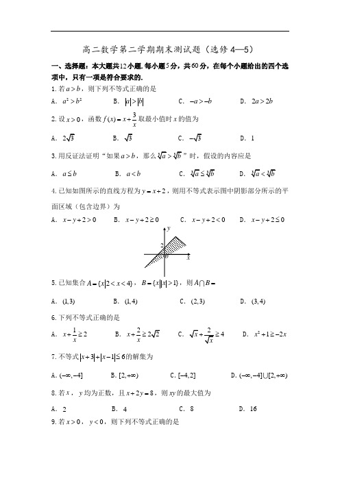 高二数学第二学期期末测试题(4—5)